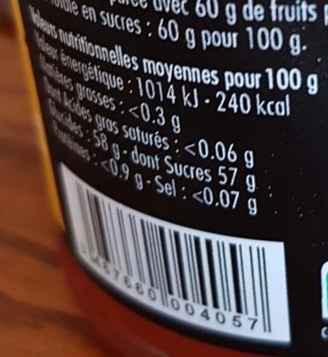 Confiture de pamplemousse nutrition facts table