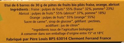 6 Pâtes de fruits en barres BIO ingredients label