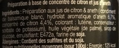 Ecume de saveurs citron & aneth ingredients label