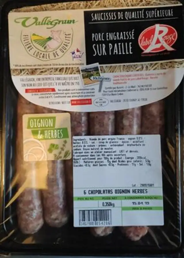 Chipolatas oignons herbes front packaging