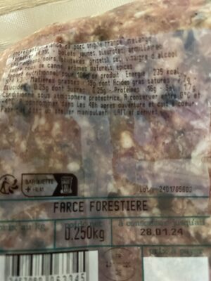 Farce forestière ingredients label
