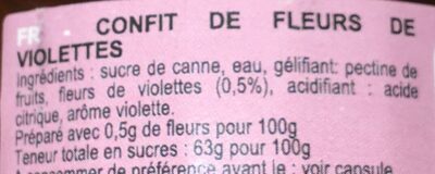 Confits Fleurs de Violettes ingredients label