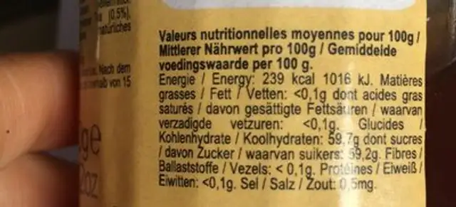 Gelée the noir ingredients label