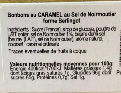 Berlingots Caramel nutrition facts table