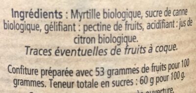 Myrtilles ingredients label