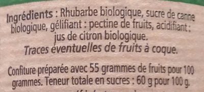 Confiture Rhubarbe ingredients label