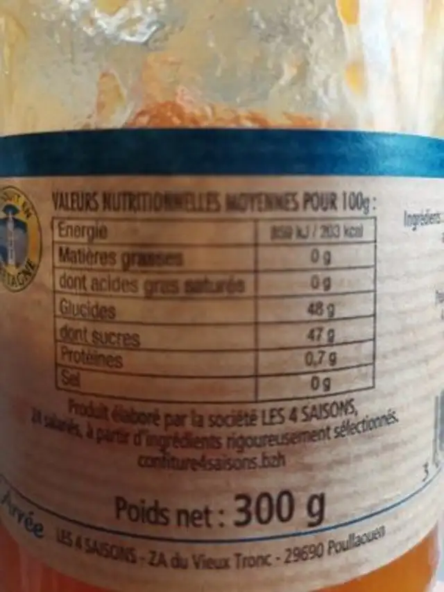 Les fruités des monts d'aree nutrition facts table