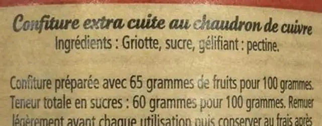 Cerise Griotte ingredients label