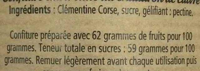 Clémentine Corse ingredients label