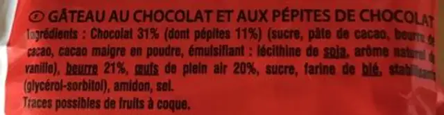 Mes Moelleux au Chocolat ingredients label