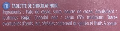 NOIR 65% CACAO ingredients label