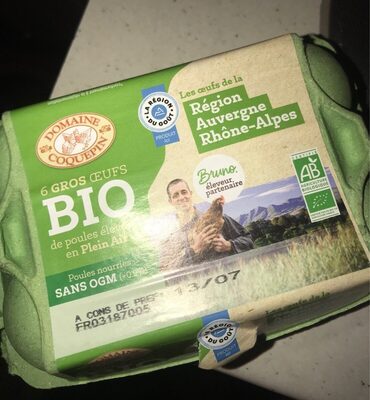 6 gros oeufs Bio de poule elevée en plein air front packaging