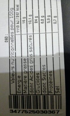 roulé au fromage nutrition facts table