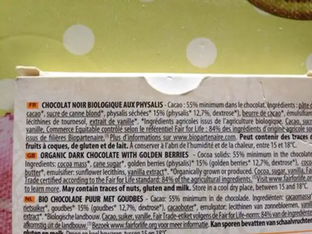 Tablette Chocolat noir Physalis ingredients label