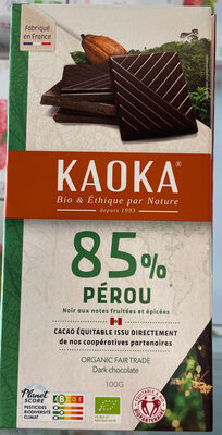 Chocolat Pérou 85% cacao