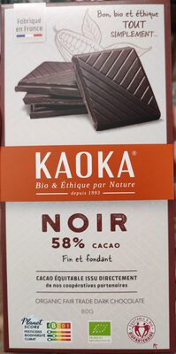 Chocolat noir biologique 58% cacao