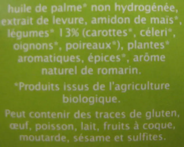 Bouillon cube Légumes sans sel ajouté aromates Jardin Bio ingredients label