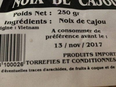 Noix de cajou ingredients label