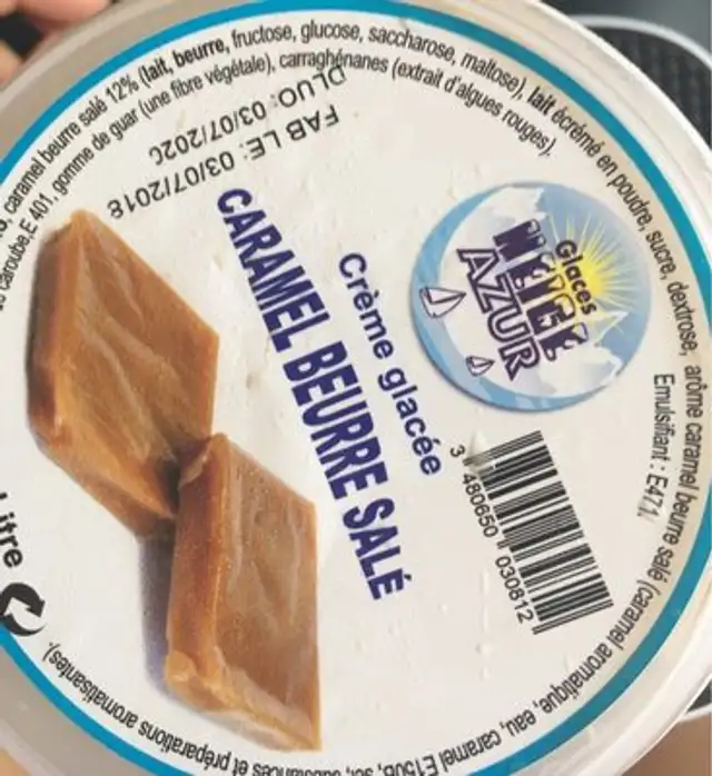Creme glacée Caramel beurre salé ingredients label