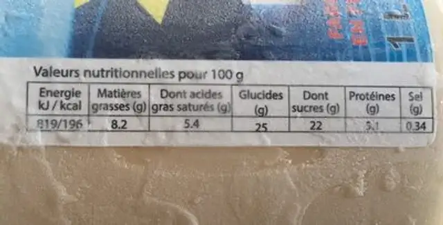 Creme glacée Caramel beurre salé nutrition facts table