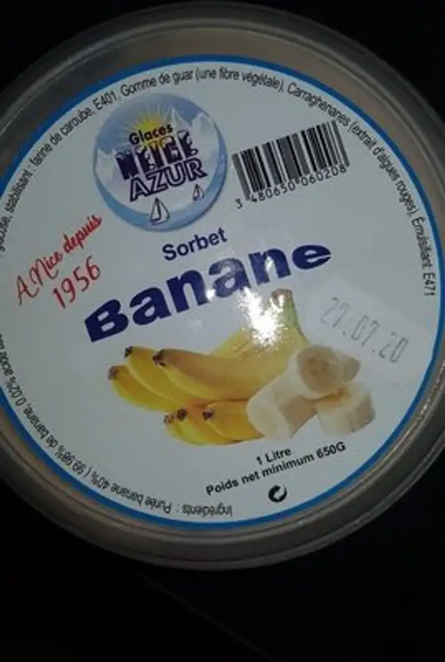 Sorbet banane ingredients label