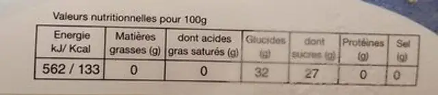 Sorbet banane nutrition facts table