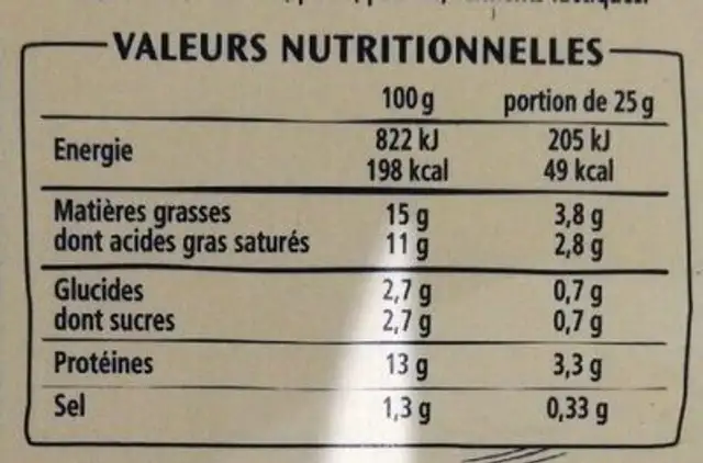 Carré Frais - ail fines herbes échalotes nutrition facts table