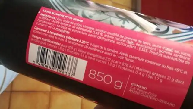 Sauce blanche nutrition facts table