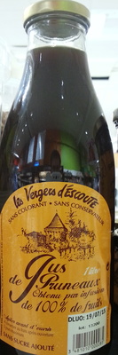 Jus de pruneaux des vergers d'éscoute front packaging