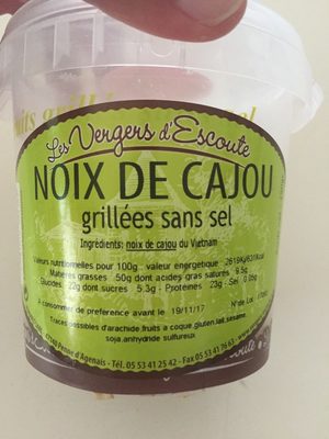 Noix de Cajou grillées sans sel front packaging