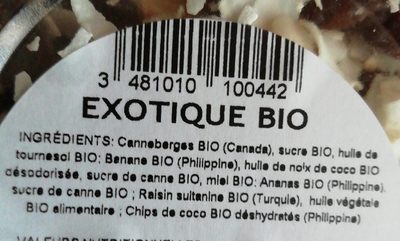 Mélange bio exotique ingredients label