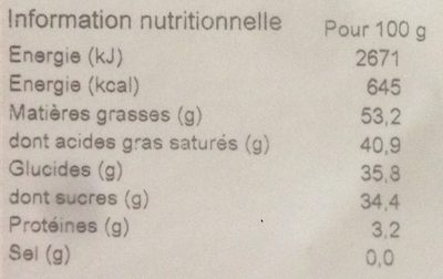 Truffes fantaisie biologiques nutrition facts table