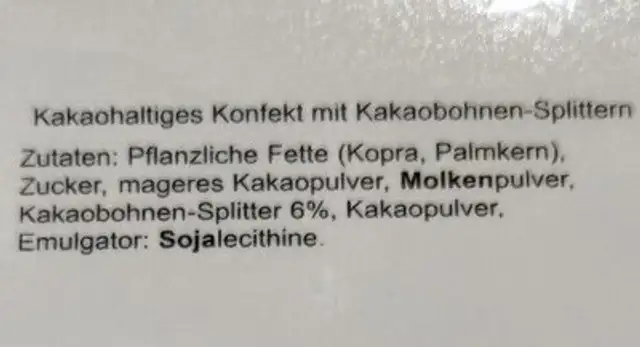 Truffes Fantaisie ingredients label