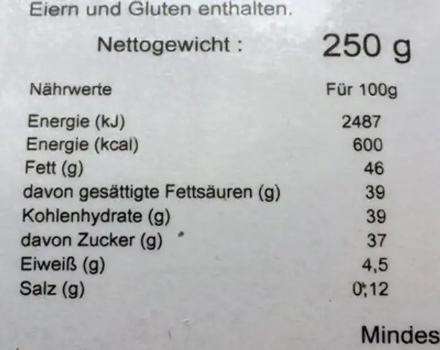 Truffes Fantaisie nutrition facts table