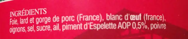 Paté Basque au piment d'Espelette ingredients label