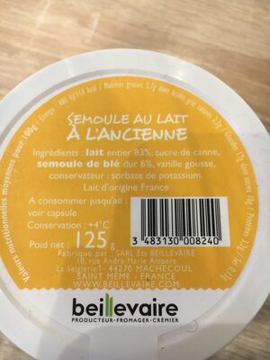 Semoule au lait à l'ancienne front packaging