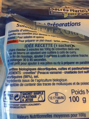 Crevette nature ingredients label