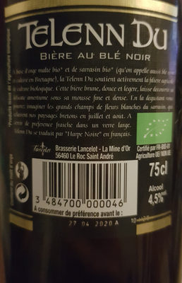Telenn Du ingredients label