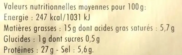 Jambon Sec nutrition facts table
