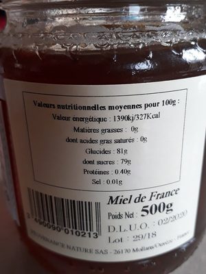 Miel Châtaignier ingredients label