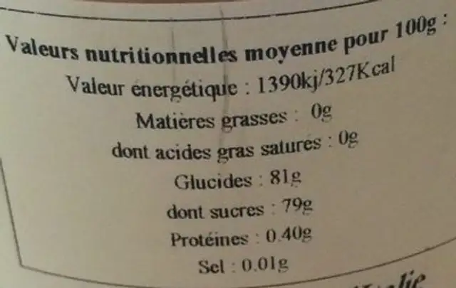 Miel pommier d'Italie nutrition facts table