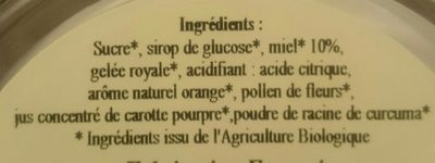 Bonbons miel gelée royale -pollen ingredients label