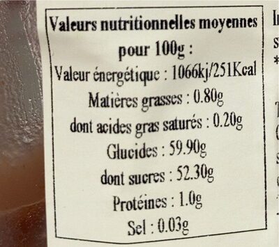 Confiture extra châtaignes nutrition facts table