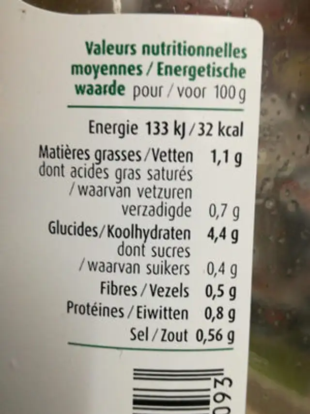 SUPREME D'ASPERGE nutrition facts table