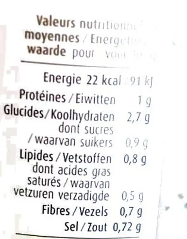 Supreme de courgettes nutrition facts table