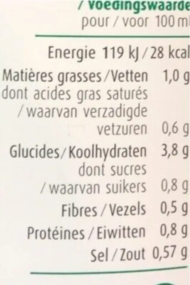 Supreme d’asperges nutrition facts table