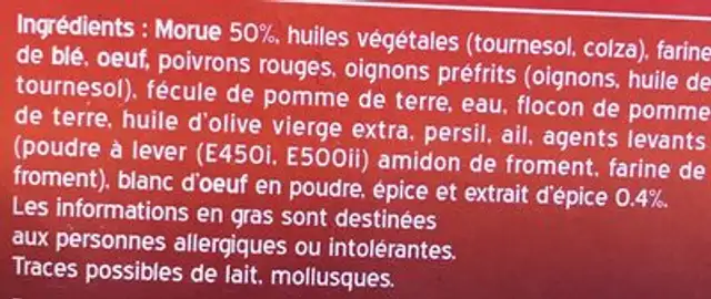 Accras de Morue "créole" ingredients label