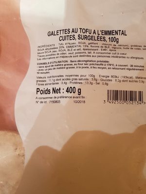 Galettes au Tofu à l'Emmental cuites surgelées