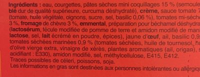 Gratinés de pâtes ingredients label