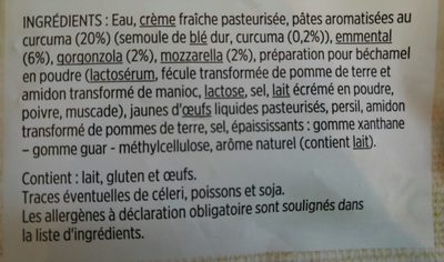 Preparation pâtes 3 fromages ingredients label